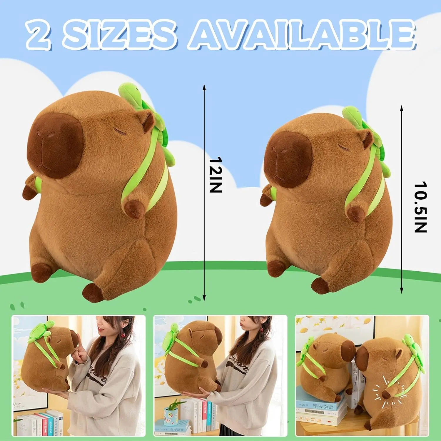 Capybara Plush With Turtle Backpack - Cute Stuffed Animal Kawaii Plush Pillow - Birthday Gift for Kids Boys Girls 12 Inch