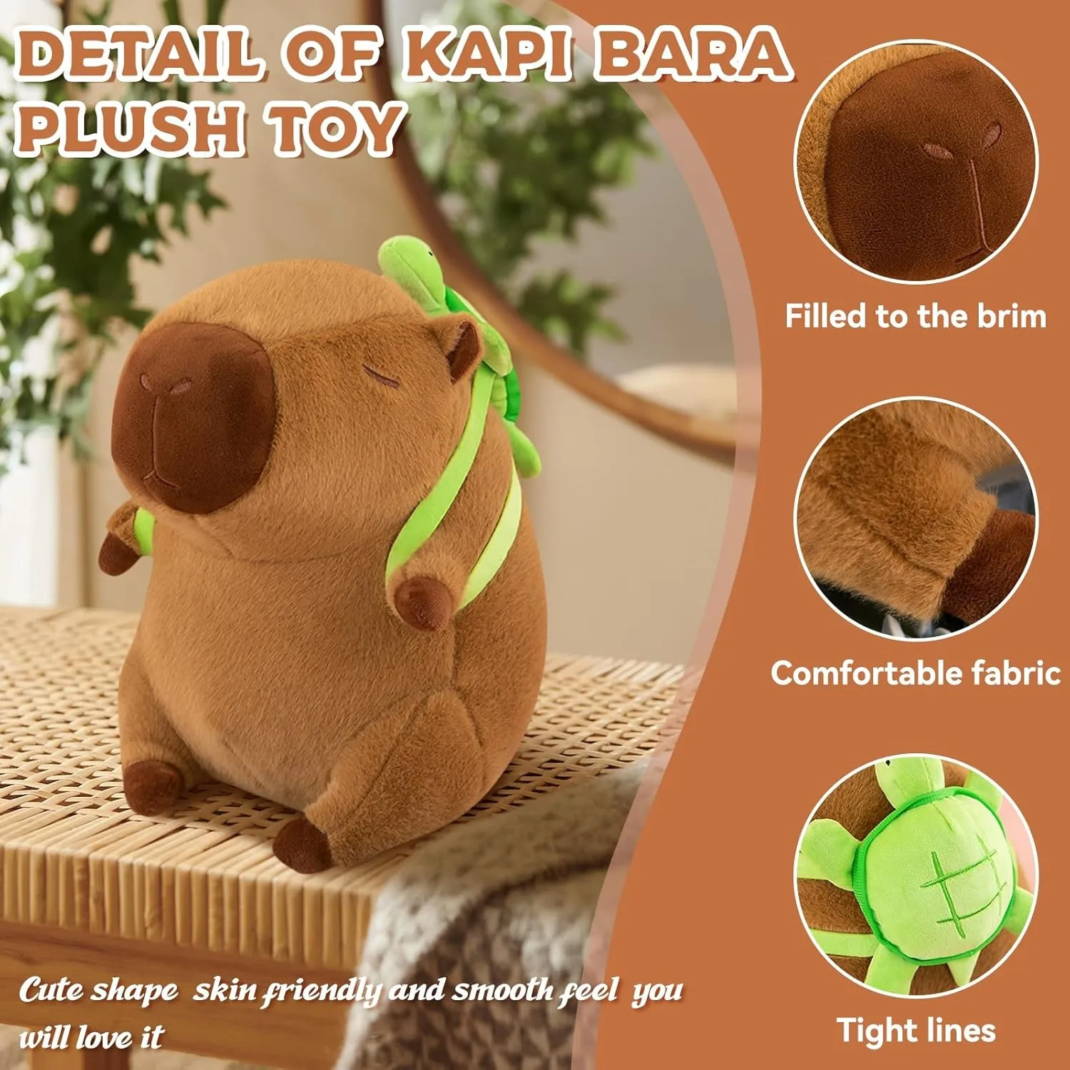 Capybara Plush With Turtle Backpack - Cute Stuffed Animal Kawaii Plush Pillow - Birthday Gift for Kids Boys Girls 12 Inch