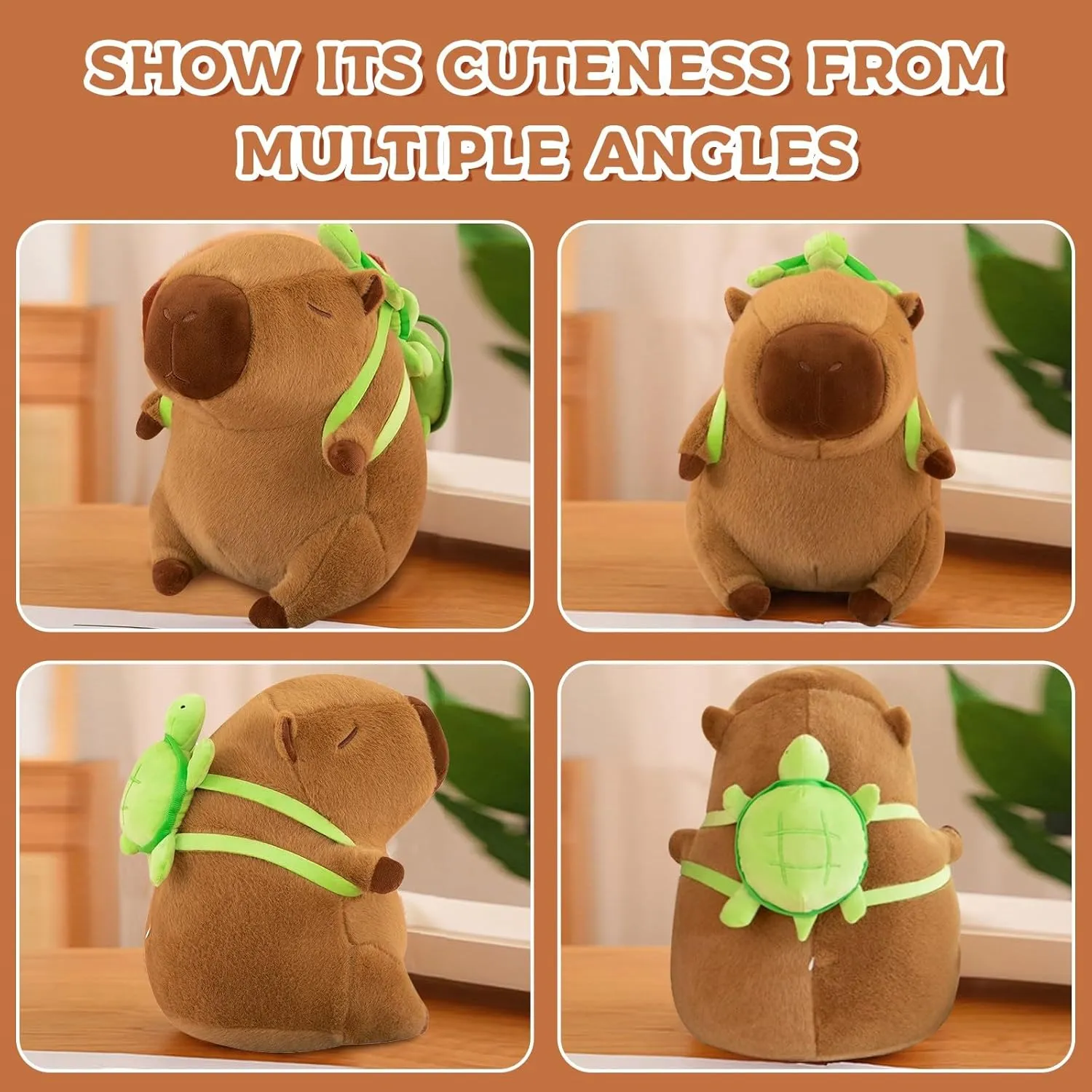 Capybara Plush With Turtle Backpack - Cute Stuffed Animal Kawaii Plush Pillow - Birthday Gift for Kids Boys Girls 12 Inch