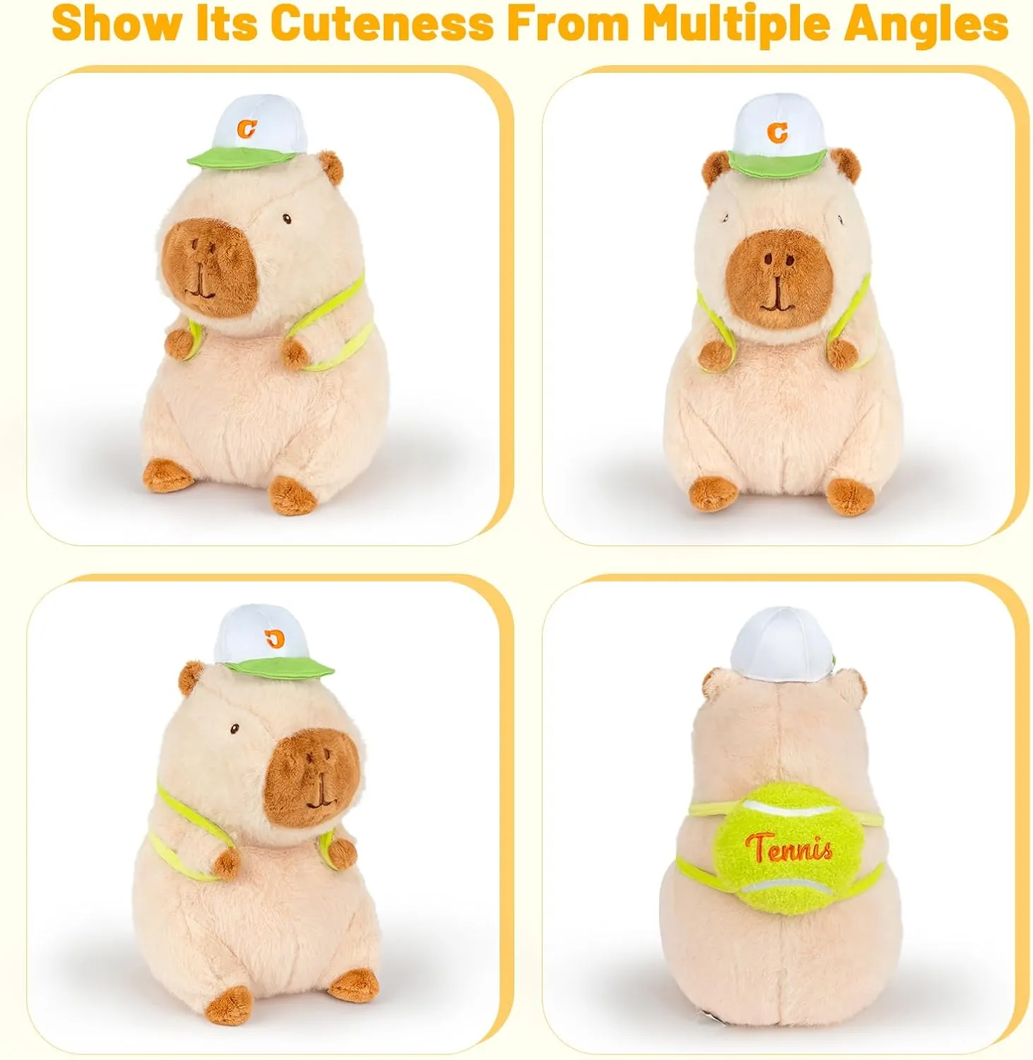 Capybara Stuffed Animal Cute Capybara Plush Stuffed Capybara Plushie Toys with Tennis Backpack Capybara Gift for Kids, Brown