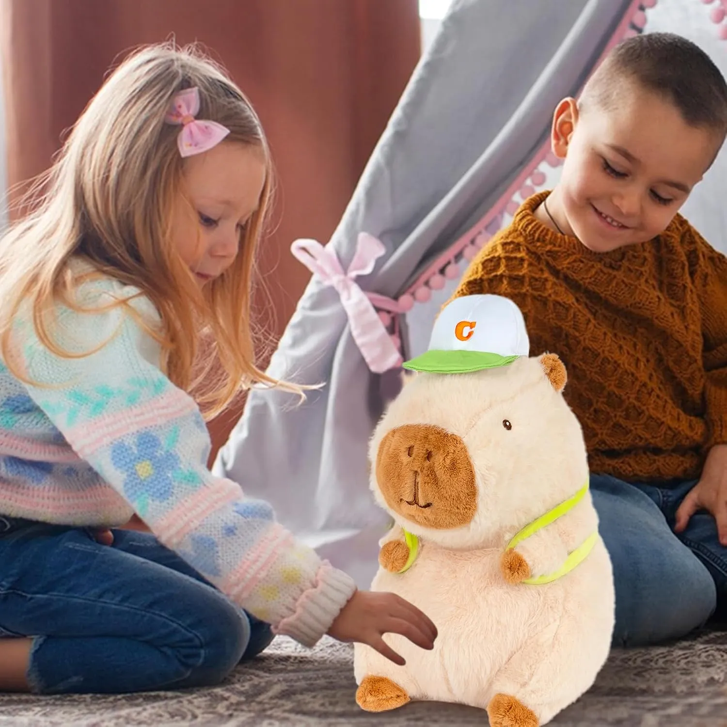 Capybara Stuffed Animal Cute Capybara Plush Stuffed Capybara Plushie Toys with Tennis Backpack Capybara Gift for Kids, Brown