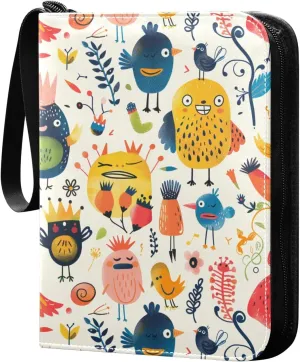 card photo album baseball card binder with double sided removable sleeves collectors for 400 cards Cartoon Funny Cute Birds Colorful