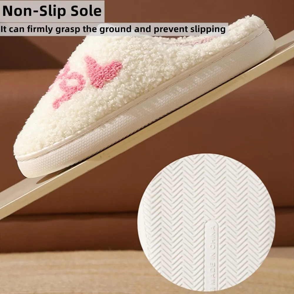 Cartoon Slippers for Women Men, Soft Fluffy Warm Lightweight Non-Slip Cute House Slippers Slip-On Cozy Indoor Outdoor Heart Meet Ne at Night Mushroom Cherry Strawberry Evil Eye Slippers