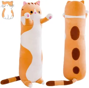 Cat Soft Plush Pillow Cute Cat Body Pillow, Long Stuffed Cat Plush Cat Stuffed Animal Toy Kitten Long Throw Pillow Gift for Kids Girlfriend(70CM,Yellow)