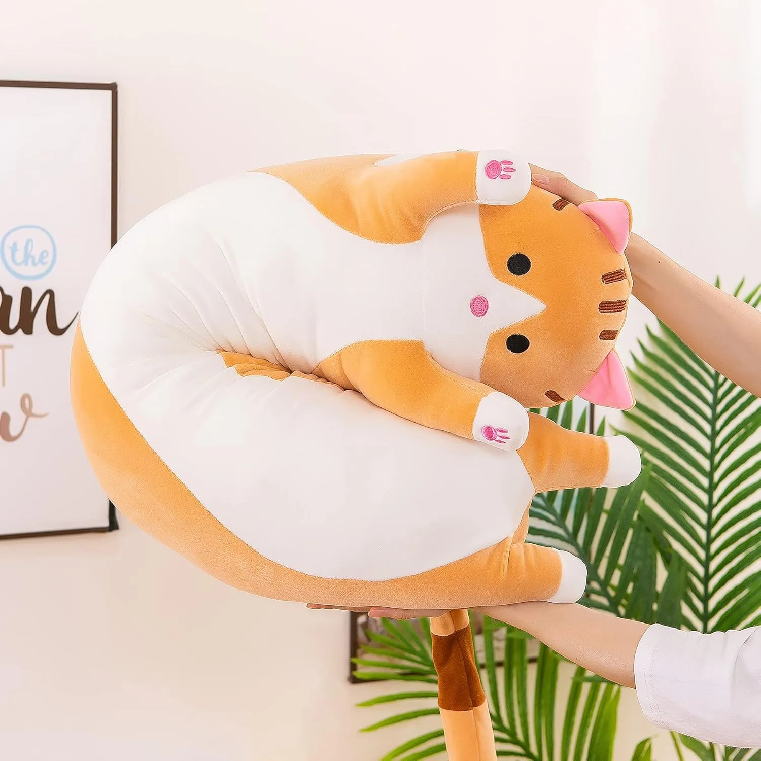 Cat Soft Plush Pillow Cute Cat Body Pillow, Long Stuffed Cat Plush Cat Stuffed Animal Toy Kitten Long Throw Pillow Gift for Kids Girlfriend(70CM,Yellow)