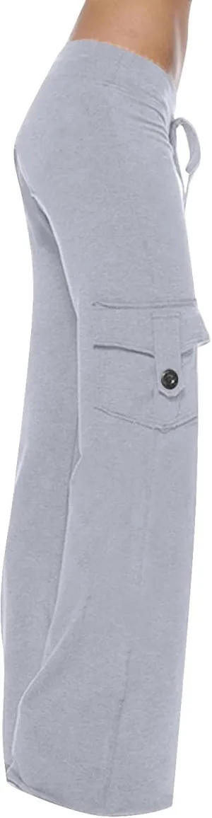 Ceboyel Womens Wide Leg Cargo Pants High Waist Pockets Jogger Pants Drawstring Relaxed Fit Cargo Pants Ladies Lounge Pants