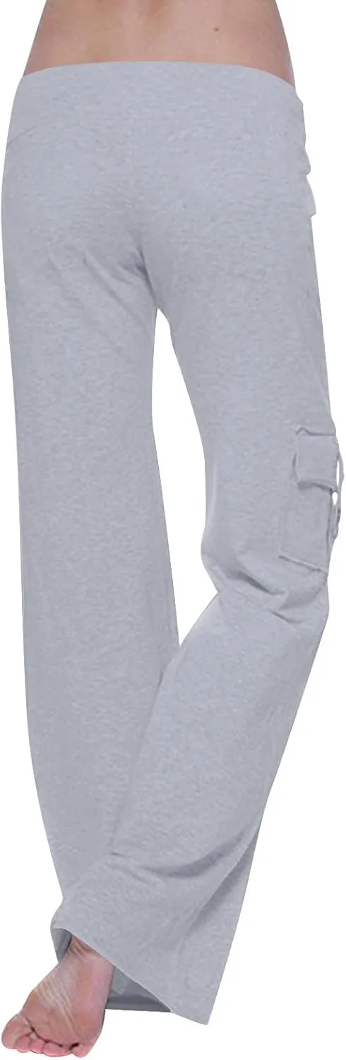 Ceboyel Womens Wide Leg Cargo Pants High Waist Pockets Jogger Pants Drawstring Relaxed Fit Cargo Pants Ladies Lounge Pants