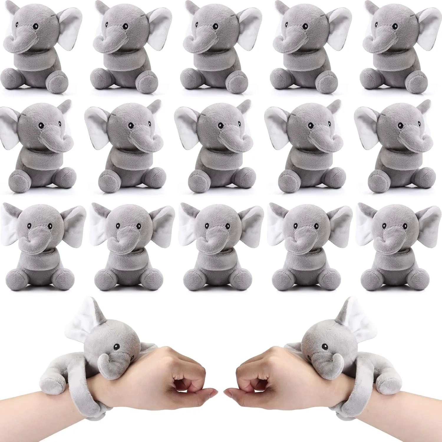 Ceenna 16 Pcs Elephant Stuffed Animal Slap Bracelets Plush Slap Bracelets 8.66 Inch Gray Adorable Wrist Toys Elephant Party Favors End of Year Gifts for Birthday Party Graduation Goodie Bag Fillers