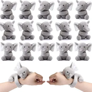 Ceenna 16 Pcs Elephant Stuffed Animal Slap Bracelets Plush Slap Bracelets 8.66 Inch Gray Adorable Wrist Toys Elephant Party Favors End of Year Gifts for Birthday Party Graduation Goodie Bag Fillers