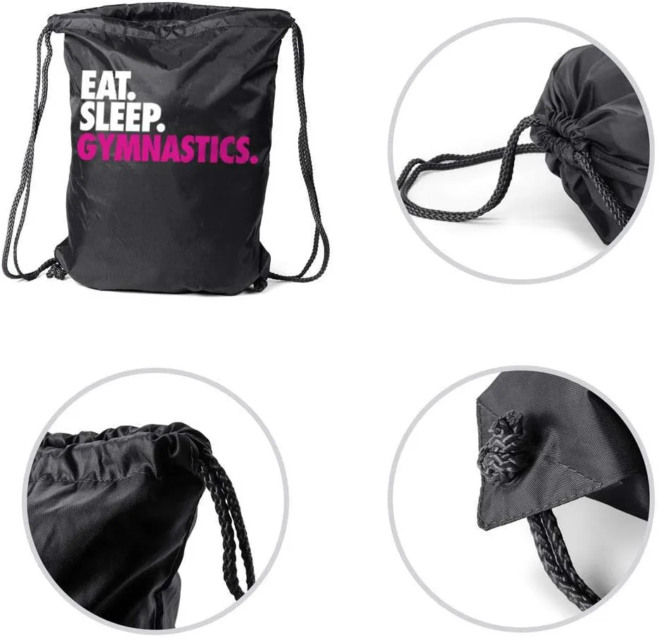 ChalkTalkSPORTS Gymnastics Sport Pack Drawstring Bag | Eat Sleep Gymnastics | Black