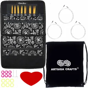 ChiaoGoo Spin Bamboo 5-Inch Small 2500-S Interchangeable Circular Knitting Needle Set, Sizes US 2, 3, 4, 5, 6, 7, 8 with 3 Cords, Connectors, Stitch Markers with Project Bag