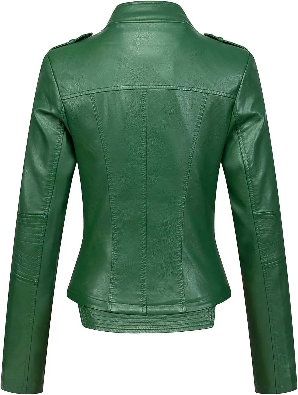 chouyatou Women's Candy Color Asymmetric Zip Slim Faux Leather Cropped Moto Jacket