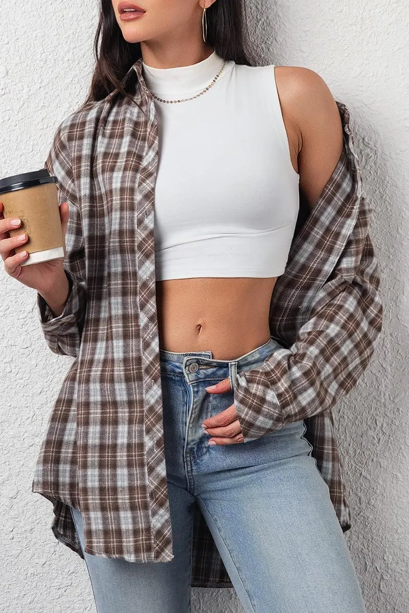 CHYRII Womens Button Down Flannel Shirts Long Sleeve Plaid Shackets Business Casual Blouse Top