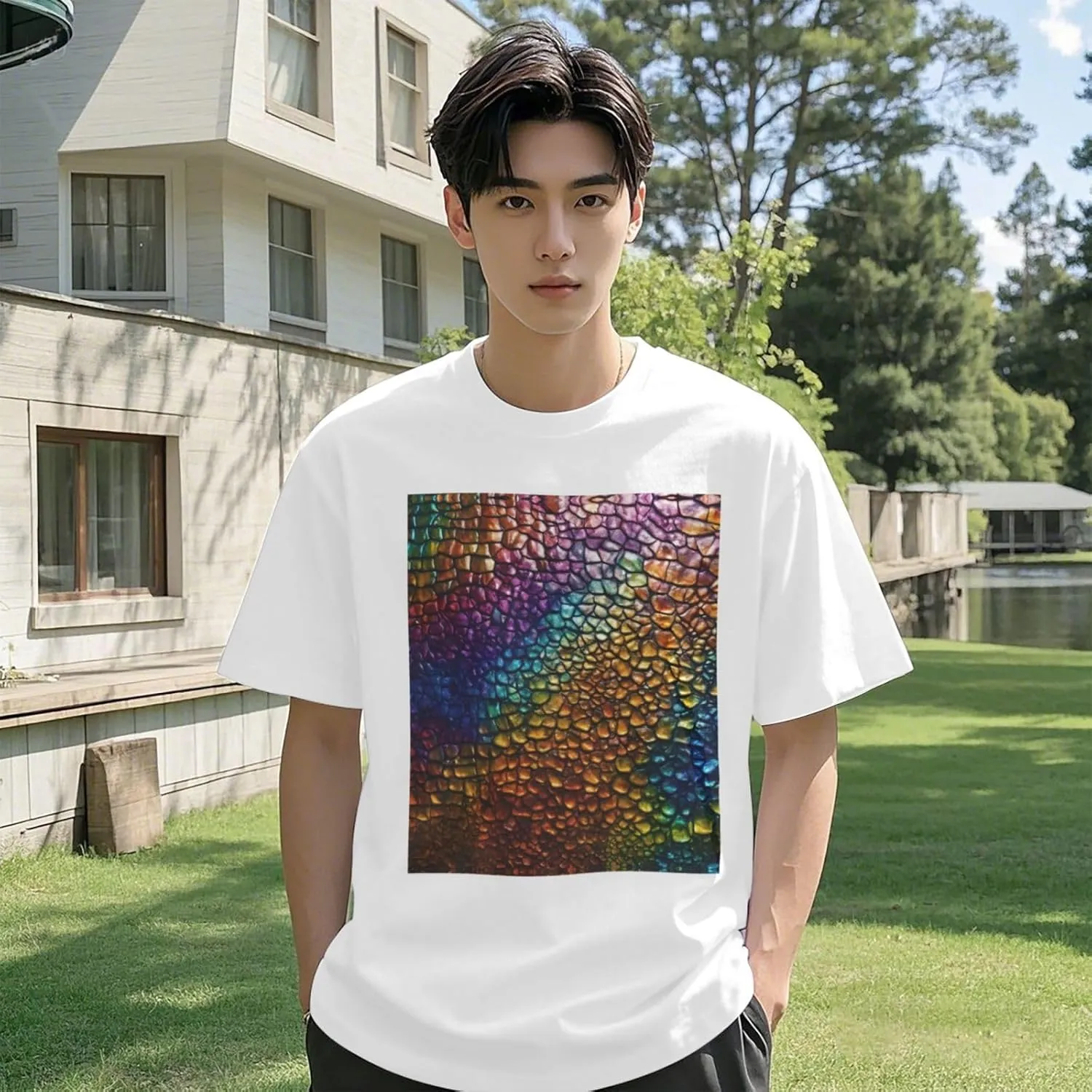 Classic Snake Skin Printing Short Sleeve Cotton Lightweight Pullover Summer Casual Sweatshirts