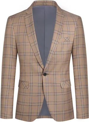 Cloudstyle Mens Formal Suit Jacket Blazer Plaid 2 Button Closure Prom Business Sport Coat