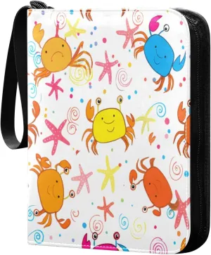Colorful Cartoon Crabs Trading Card Binder with Sleeves PU Leather Holds 400 Cards,Double Sided Trading Card Folder with Zipper Collection Binder Album Book Case for Boys Girls