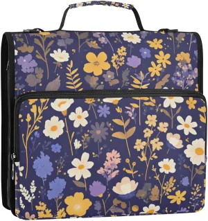 Colorful Floral 3 Rings Zip Up Binder with Handle Multi-Pocket Portable Home Travel Safe Storage Bag for Office School