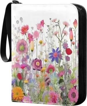 Colorful Flowers Card Binder with Double Sided PU Leather Holder Albums Book with 400 Pockets for Collectible Trading Card Games Card