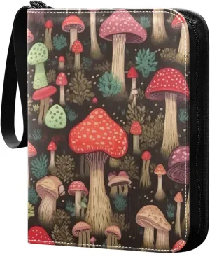 Colorful Mushrooms Card Binder with Double Sided PU Leather Holder Albums Book with 400 Pockets for Collectible Trading Card Games Card