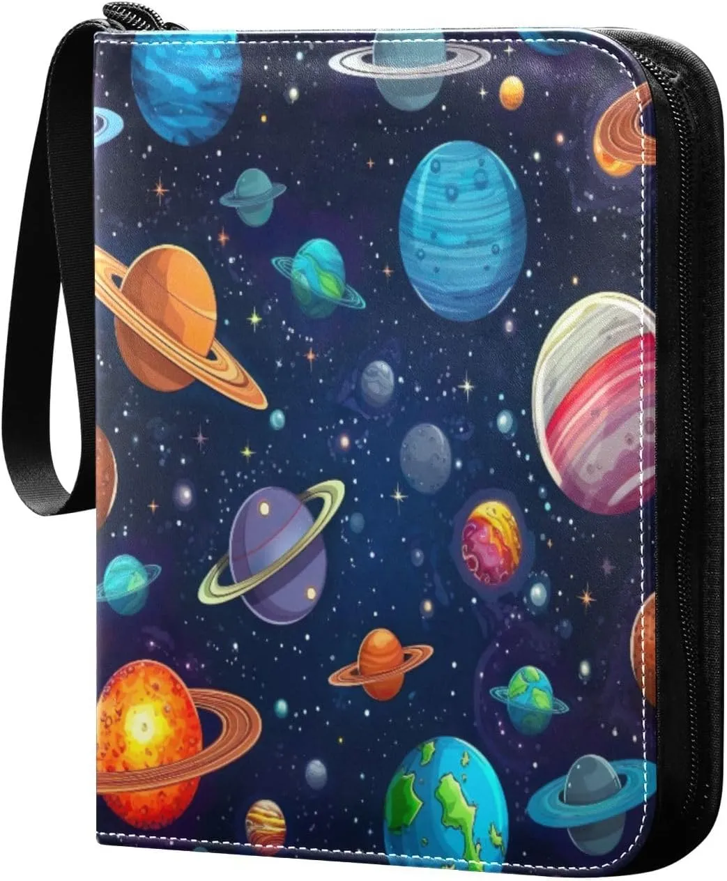 Colorful Planets Card Binder with Double Sided PU Leather Holder Albums Book with 400 Pockets for Collectible Trading Card Games Card