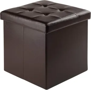 Contemporary Home Living 14.75” Espresso Brown Ashford Ottoman with Storage Faux Leather