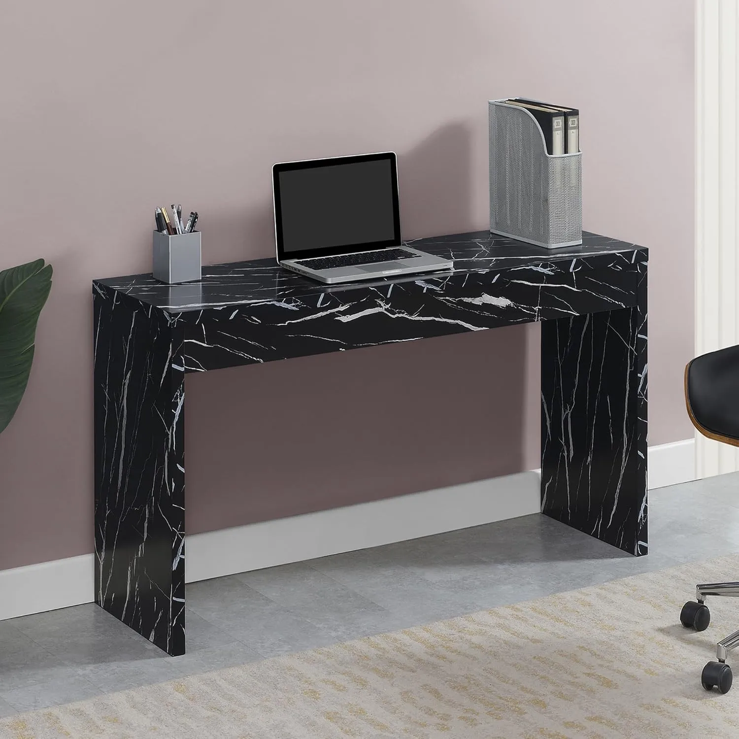 Convenience Concepts Northfield Console Table 48" - Modern Living Room Sofa Table, Contemporary Entryway Hall Table, Foyer Display Table, Black Faux Marble