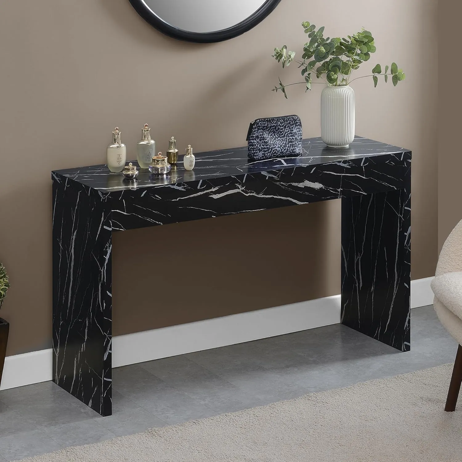 Convenience Concepts Northfield Console Table 48" - Modern Living Room Sofa Table, Contemporary Entryway Hall Table, Foyer Display Table, Black Faux Marble