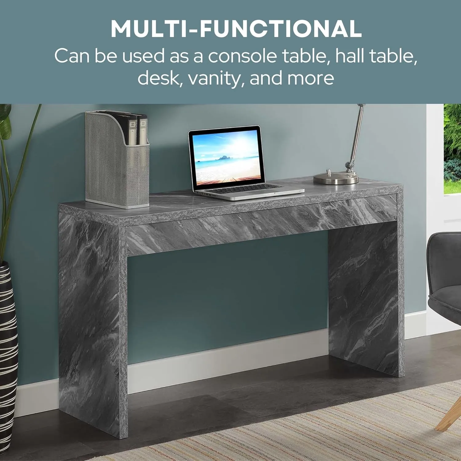 Convenience Concepts Northfield Console Table 48" - Modern Living Room Sofa Table, Contemporary Entryway Hall Table, Foyer Display Table, Gray Faux Marble