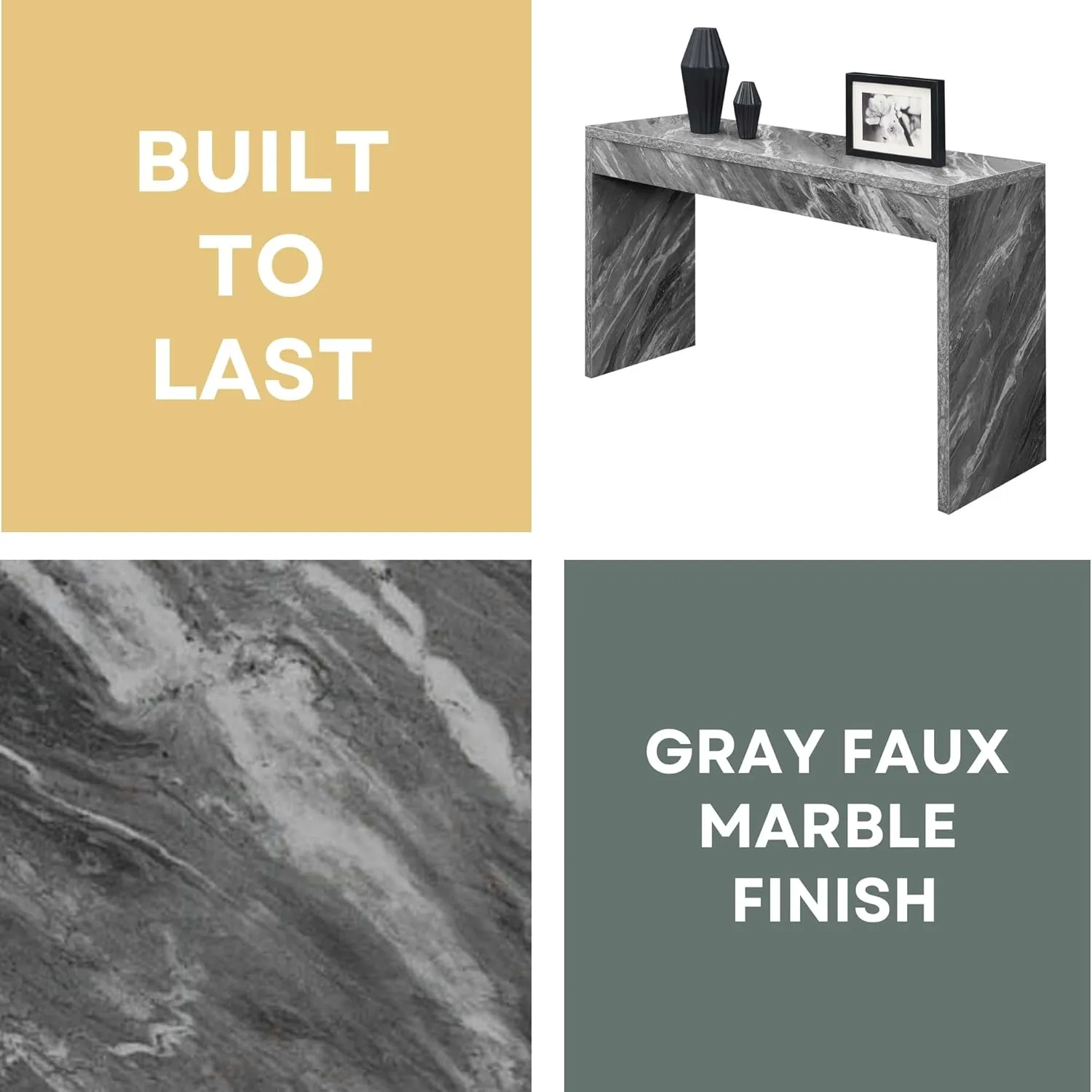 Convenience Concepts Northfield Console Table 48" - Modern Living Room Sofa Table, Contemporary Entryway Hall Table, Foyer Display Table, Gray Faux Marble