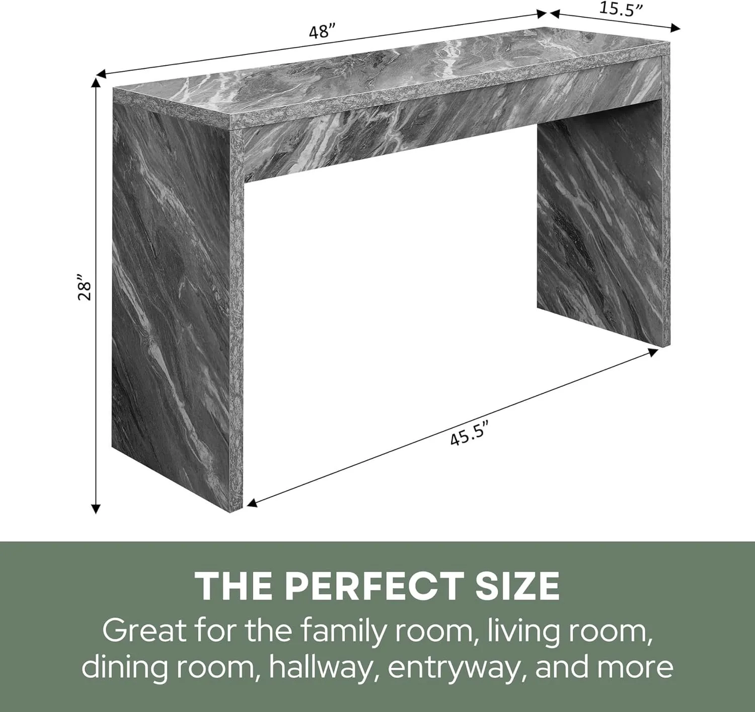 Convenience Concepts Northfield Console Table 48" - Modern Living Room Sofa Table, Contemporary Entryway Hall Table, Foyer Display Table, Gray Faux Marble