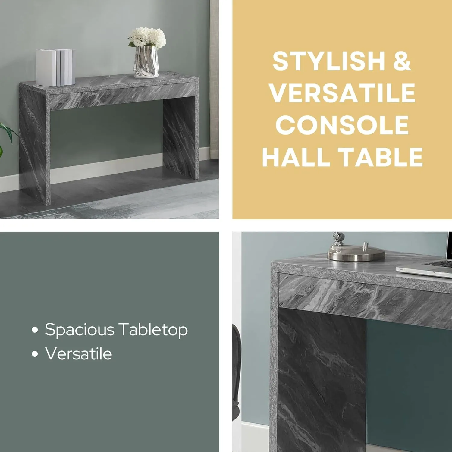 Convenience Concepts Northfield Console Table 48" - Modern Living Room Sofa Table, Contemporary Entryway Hall Table, Foyer Display Table, Gray Faux Marble