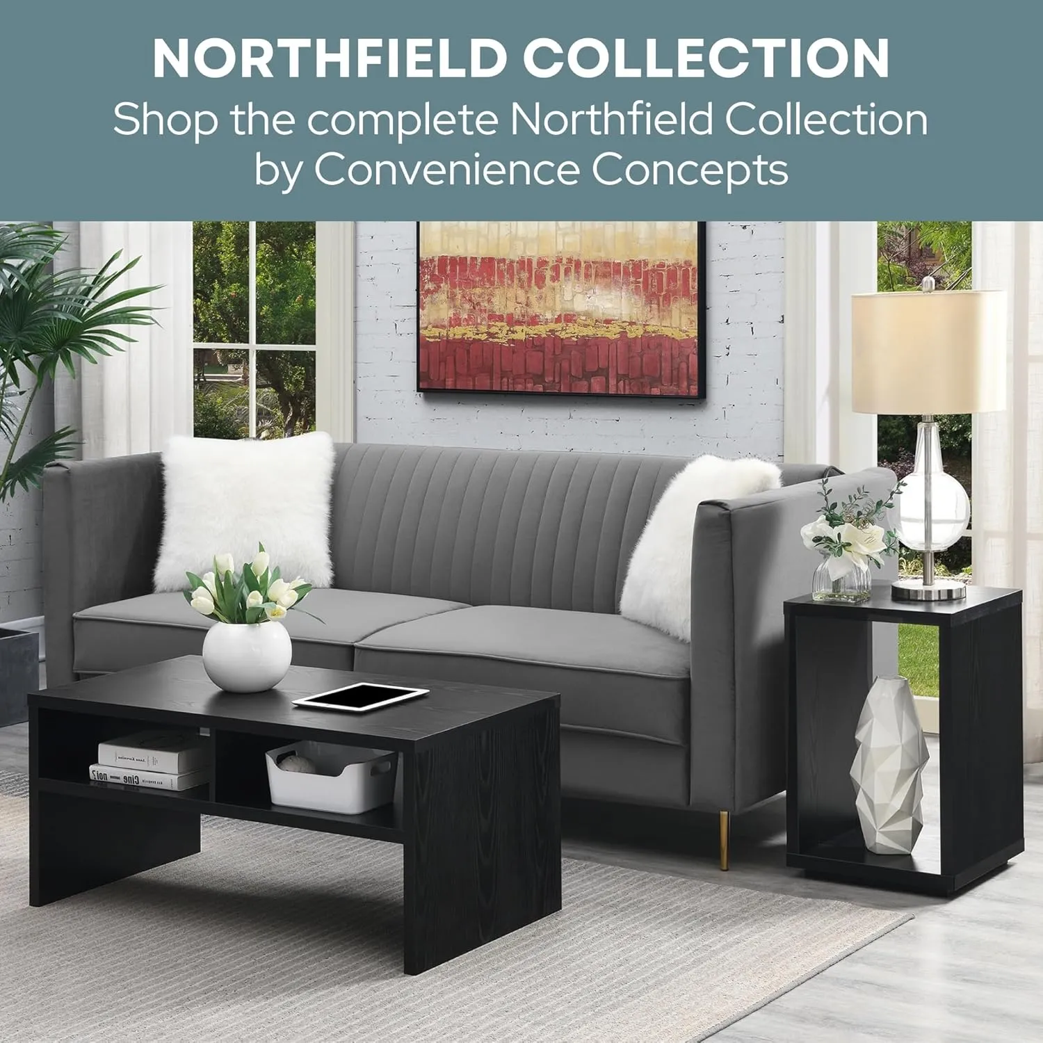 Convenience Concepts Northfield Console Table 48" - Modern Living Room Sofa Table, Contemporary Entryway Hall Table, Foyer Display Table, Gray Faux Marble