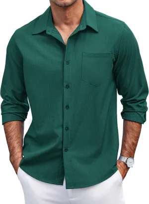 COOFANDY Men's Casual Button Down Shirts Long Sleeve Untucked Shirts Regular Fit Linen Shirt