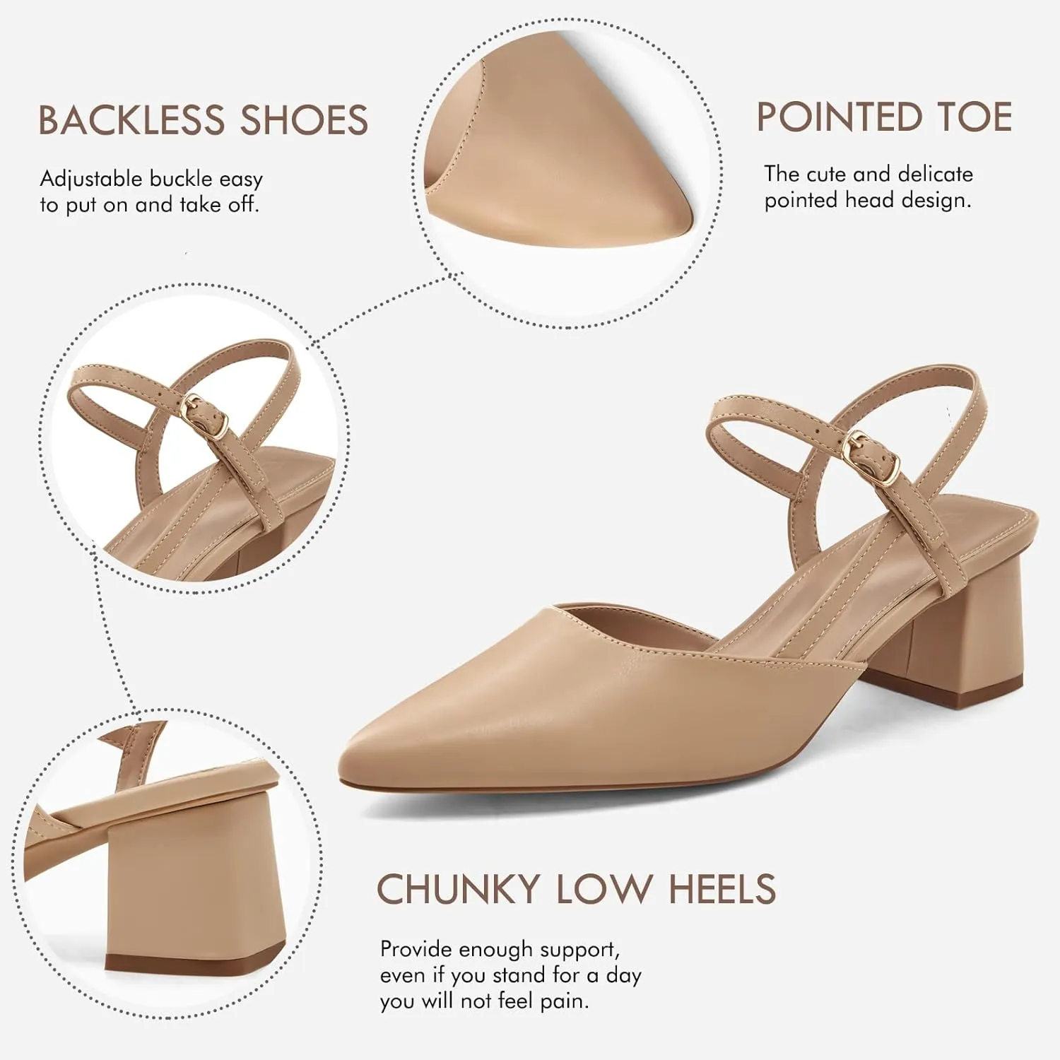 Coutgo Women's Slingback Chunky Low Heels Closed Pointed Toe Heel Wedding Party Dress Pumps Shoes