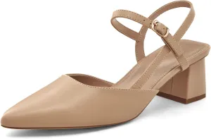 Coutgo Women's Slingback Chunky Low Heels Closed Pointed Toe Heel Wedding Party Dress Pumps Shoes