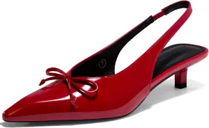 Coutgo Womens Slingback Kitten Low Heels Dress Shoes Closed Pointed Toe Bow Tie Slip on Office Work Pumps