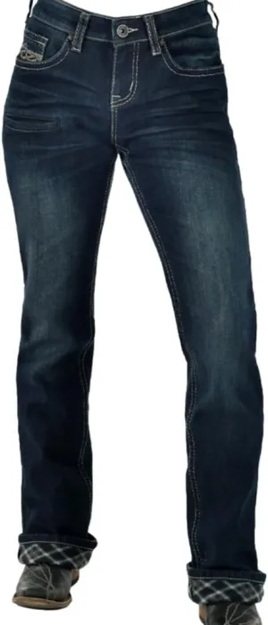 Cowgirl Tuff Western Jeans Womens Flannel Lined Dark Wash JDFLNL