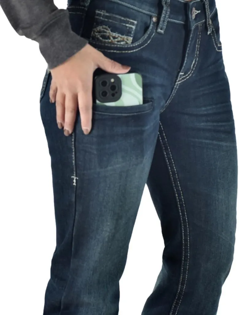 Cowgirl Tuff Western Jeans Womens Flannel Lined Dark Wash JDFLNL