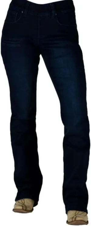 Cowgirl Tuff Western Jeans Womens Pull On Fleece Dark Wash JPULFF