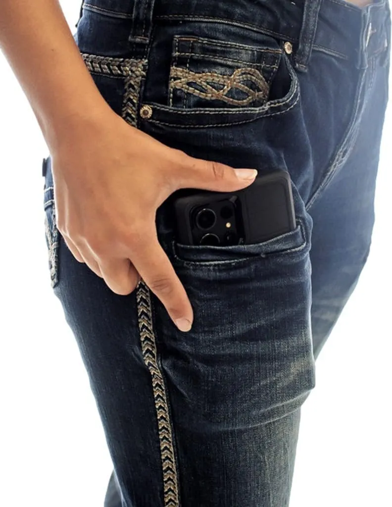 Cowgirl Tuff Western Jeans Womens Zigzag Stitching Dark Wash JRUSTZ