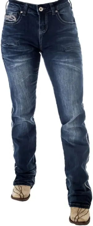 Cowgirl Tuff Western Jeans Womens Zigzag Stitching Dark Wash JRUSTZ