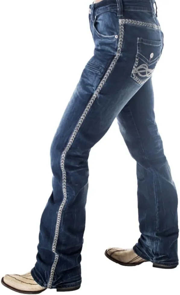 Cowgirl Tuff Western Jeans Womens Zigzag Stitching Dark Wash JRUSTZ
