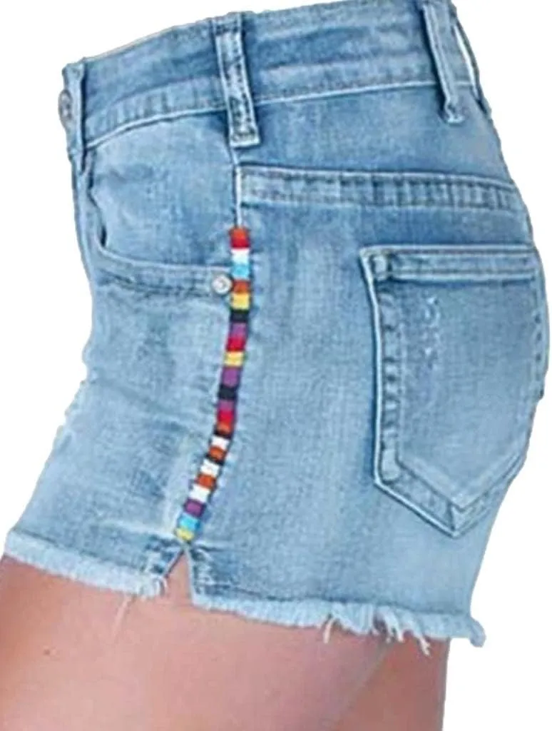 Cowgirl Tuff Western Shorts Womens Rainbow Button Light SHRBOW