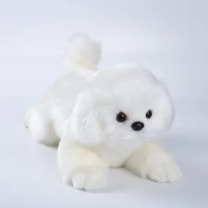 CU-MATE Maltese Stuffed Animal Simulation Dog -Realistic & Lifelike Soft Handmade Lying Dog Plush Toy Puppy -Present Gift for Boys and Girls