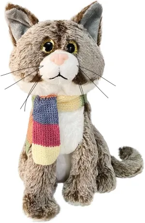 Cuddly Deluxe Cat Plush Toy, Soft Kitten Stuffed Animal Kitty Doll Toy Gifts for Kids Children’s Day, Birthday, Valentine, Christmas White and Brown –10 inch