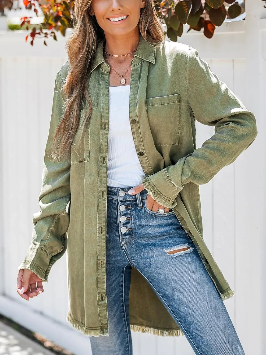 CUPSHE Womens Denim Shirt Dress Long Sleeve Button Down Casual Loose Jean Dresses with Pockets