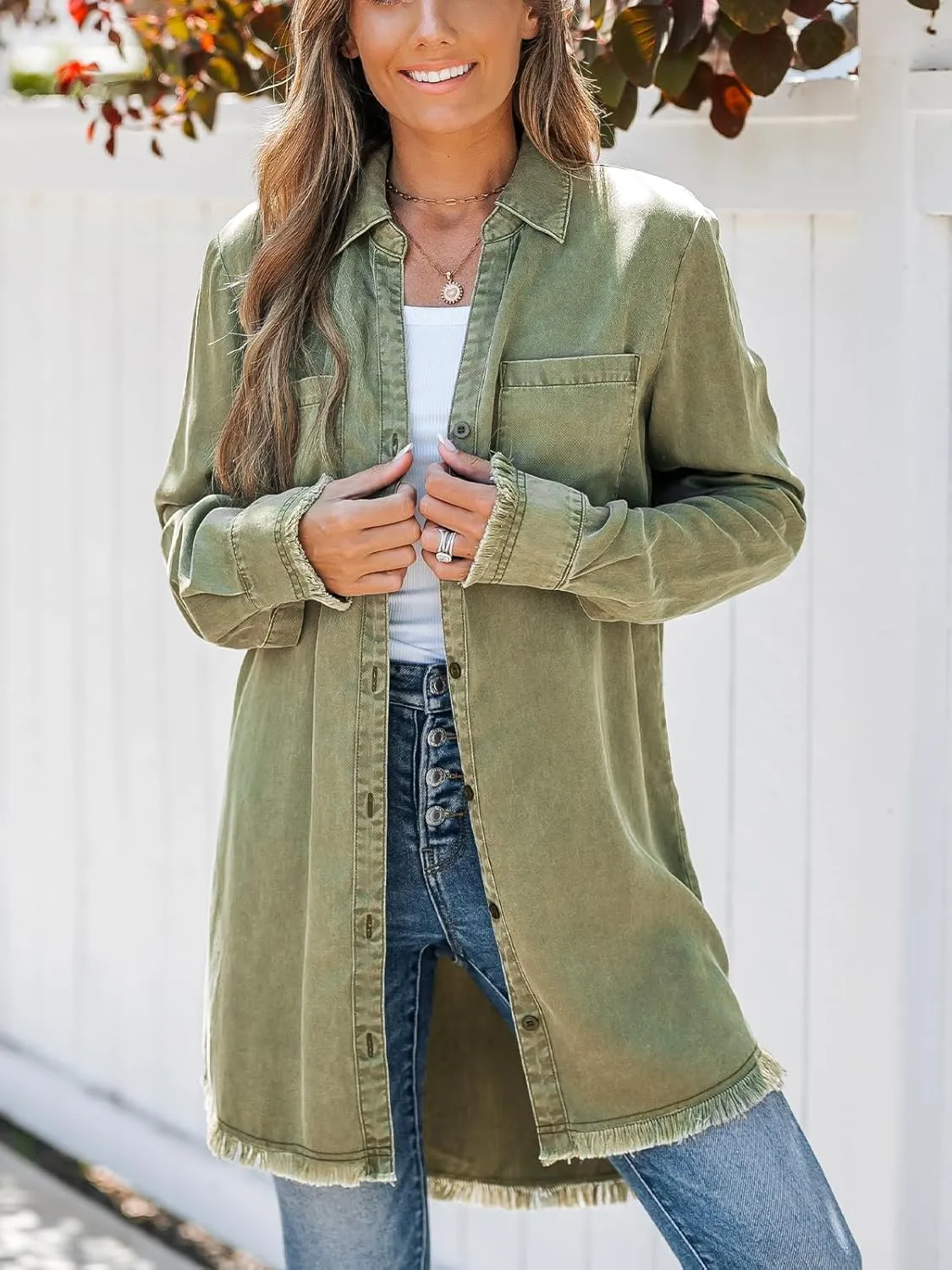 CUPSHE Womens Denim Shirt Dress Long Sleeve Button Down Casual Loose Jean Dresses with Pockets