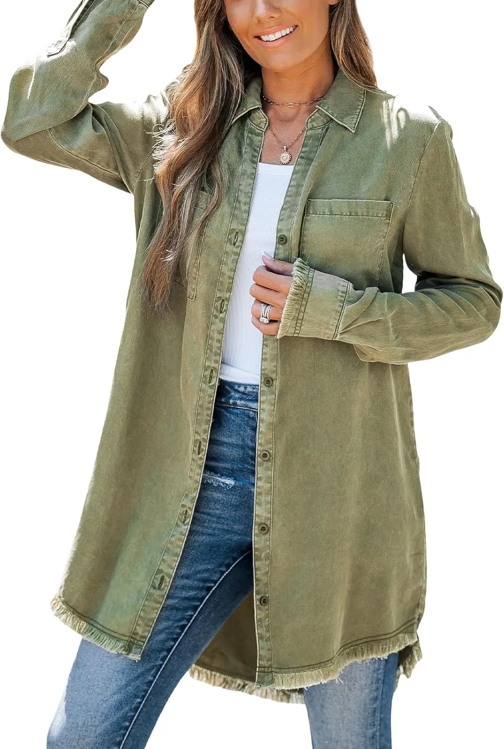 CUPSHE Womens Denim Shirt Dress Long Sleeve Button Down Casual Loose Jean Dresses with Pockets