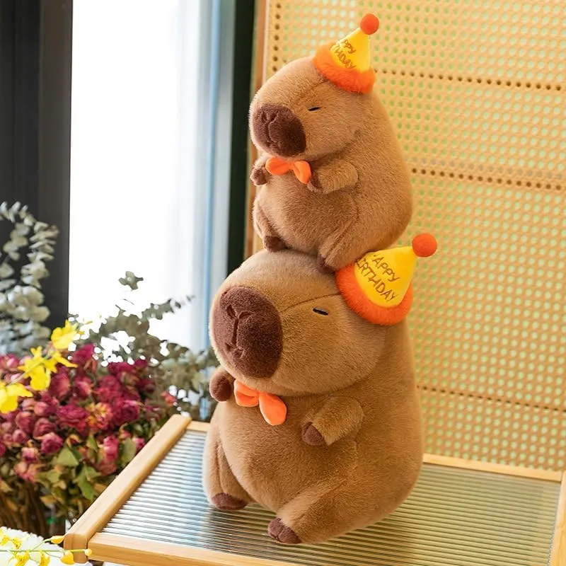 Cute Birthday Capybara Plush,12inch Kawaii Capybara Stuffed Animal Soft Stuffed Toy Birthday Gifts Party Decoration for Kids