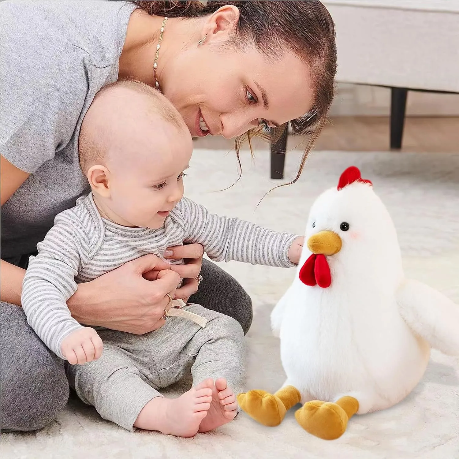Cute Chicken Stuffed Animal Plush Doll Toy - Farm Animal Cuddler for Kids' Room Decor - Ideal Gift for Valentine's Day Children's Day and Christmas (White,17 inch)